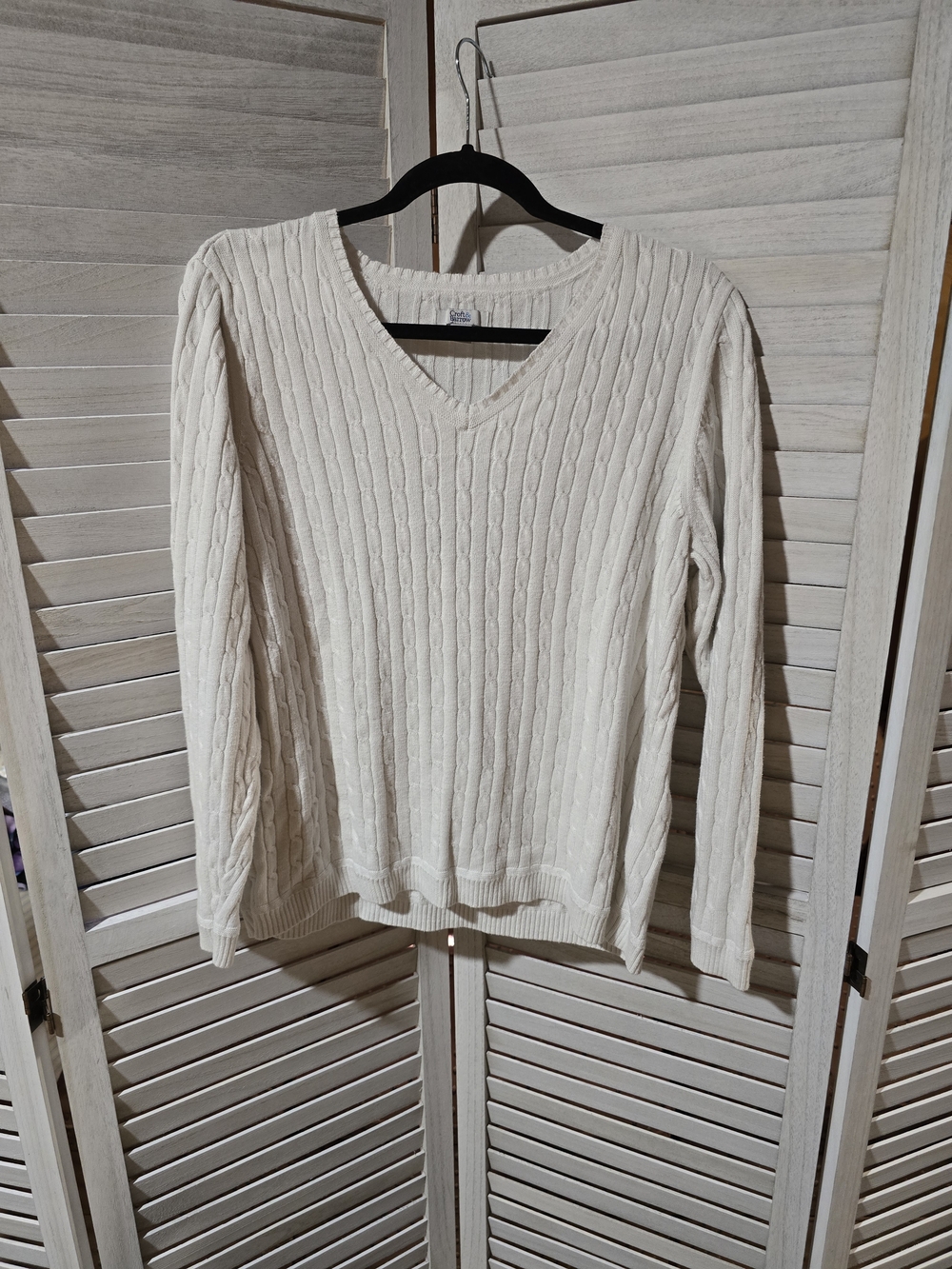 croft & barrow Cream Cable V‑Neck Sweater - Women's XL